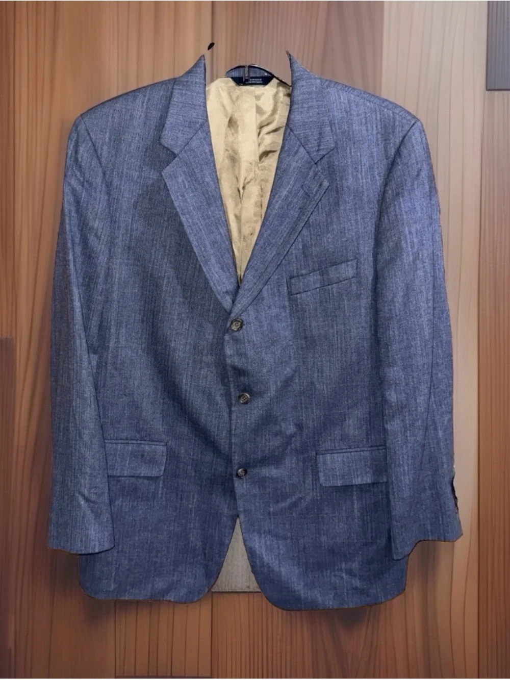 Vtg Brooks Brothers Men's Blue 3 Button Sport Coat-Gold Lining-Silk/Wool-44R-EC